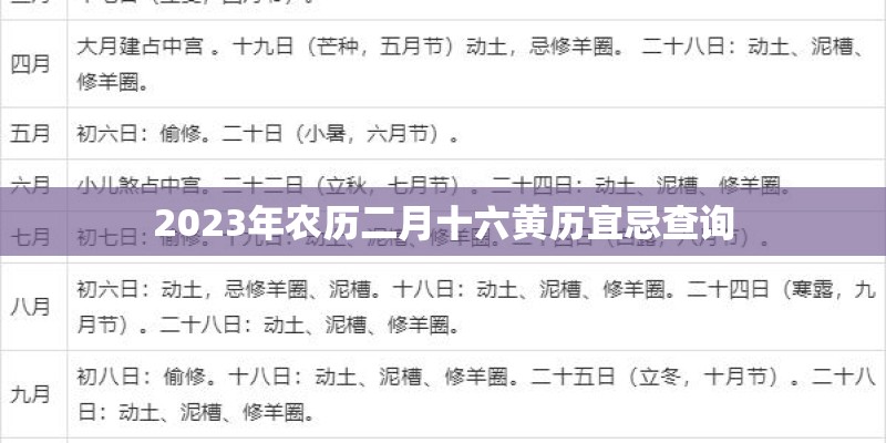 2023年农历二月十六黄历宜忌查询 2023年农历二月十六黄历宜忌查询