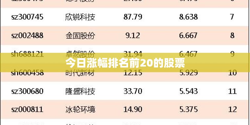 今日涨幅排名前20的股票